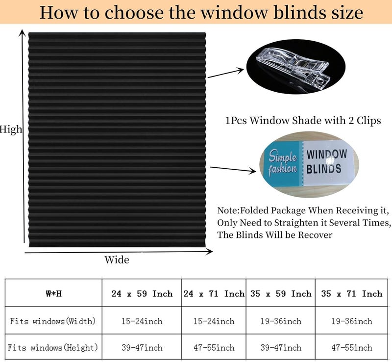 Jlong Cordless Blackout Pleated Fabric Shade Window Shades Blinds Darkening Temporary Light Filtering Pleated Paper Shade Easy to Install and Cut for Home Bedroom Office Windows HxW(59" x 35") - Image 4